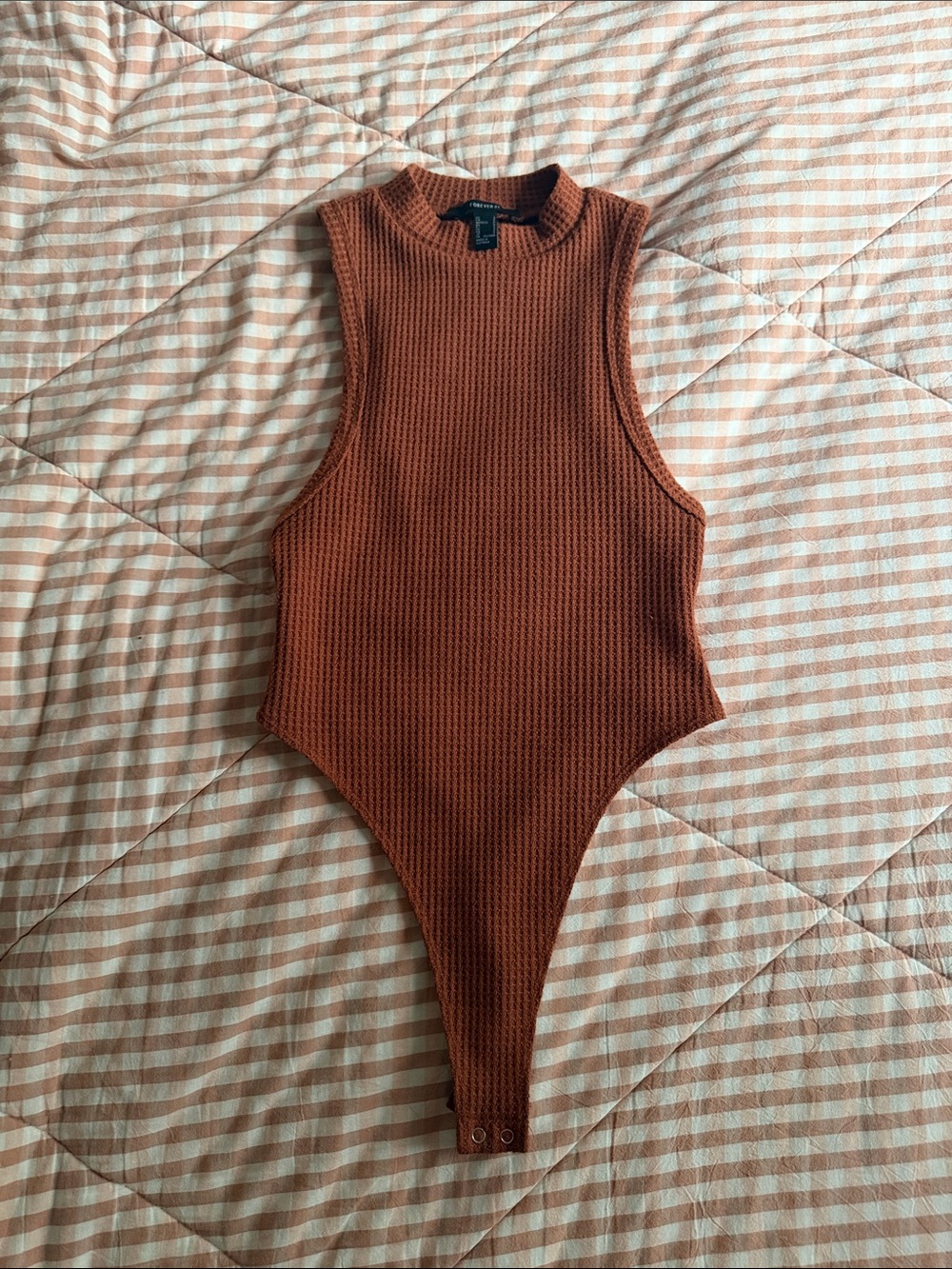 Forever 21 Ribbed High-Neck Bodysuit in Rust